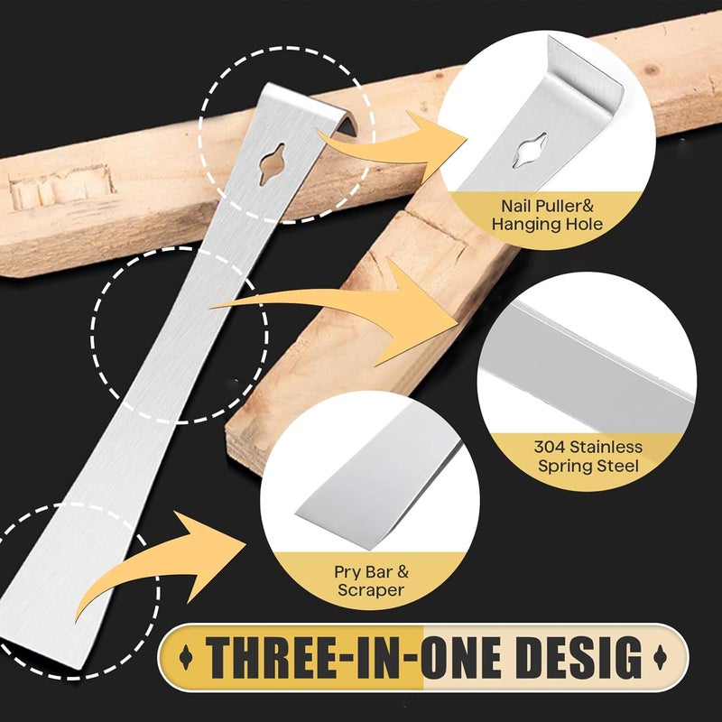 Iffitya 2-Piece 17005 Stainless Steel Pry Bar Scraper Set, 9.25" and 6.7" Trim Puller, Small Flat Pry Bar, Silver Beekeeping Hive Scraper, Bee Hive Hand Tool, 2 Sizes - Image 3